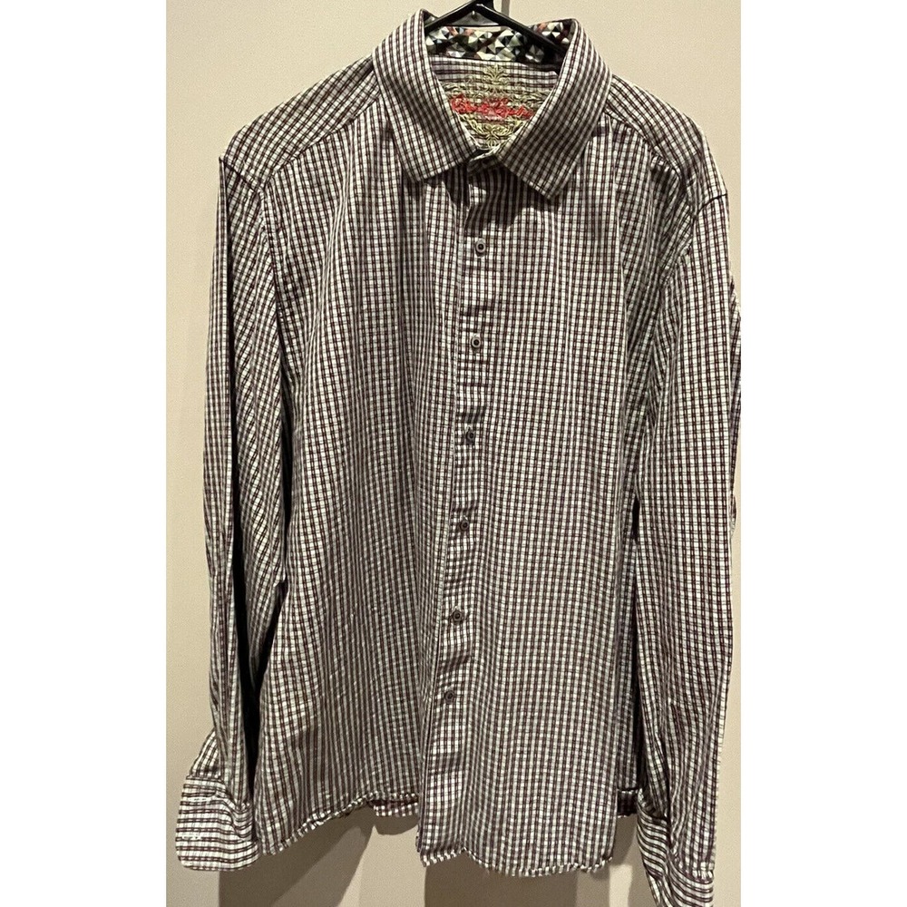 Robert Graham Shirt Mens 3XL Flip Cuff Blue White Check Classic Fit Logo Quality